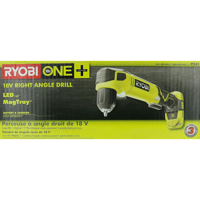 Дриль-шуруповерт прямокутний, 18 В, акумулятор, 1100 об/хв, 3/8 дюйма (тільки інструмент), 241