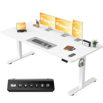 Стіл Flamaker з регульованою висотою, повна стільниця 160 x 60 см, стіл з електричним регулюванням висоти з пам&39яттю, ігровий стіл з нагадуванням про сидячий режим та зарядкою через USB (білий) Білий 160 x 60 см
