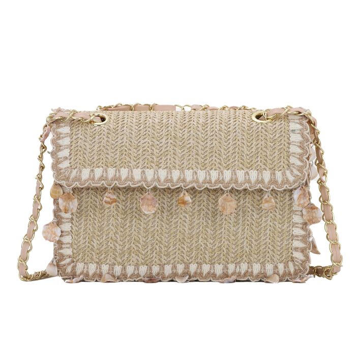 Літня пляжна сумка-тоут для жінок, плетена сумка для відпочинку з маленьким ланцюжковим клатчем, колір хакі