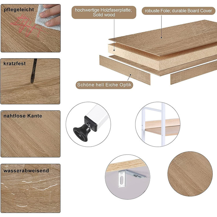 Книжкова полиця WOLTU, Відкрита окремостояча полиця з 5 полицями, Полиця для вітальні, спальні, кабінету, 60x160x27,5 см, Білий Світлий дуб, 5 полиць (60 x 27,5 x 160 см) Білий Світлий дуб