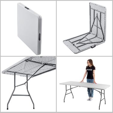 Складаний садовий стіл KADAX 180 x 74 x 73 см, водонепроникний складний стіл, стіл для вечірок у саду, на патіо та на балконі, міцний фуршетний стіл, кемпінговий стіл (білий)