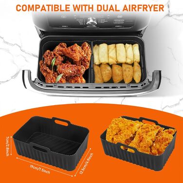 Аксесуари для фритюрниці Viriech, аксесуари для багаторазової фритюрниці з 14 предметів Двокамерна фритюрниця Силіконова форма для Ninja Foodi AF400EU AF500EU та більшість двозонних фритюрниць