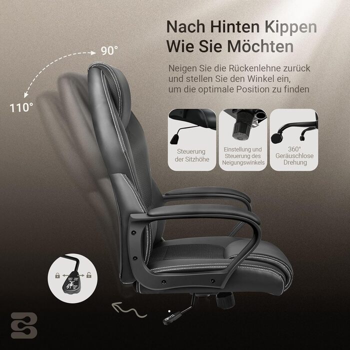 Офісне крісло BASETBL, крісло керівника, вантажопідйомність 150 кг, робоче крісло, ігрове крісло, ергономічне офісне крісло, шкіра штучна, обертове комп&39ютерне крісло з м&39якими підлокітниками та функцією гойдання, чорний колір