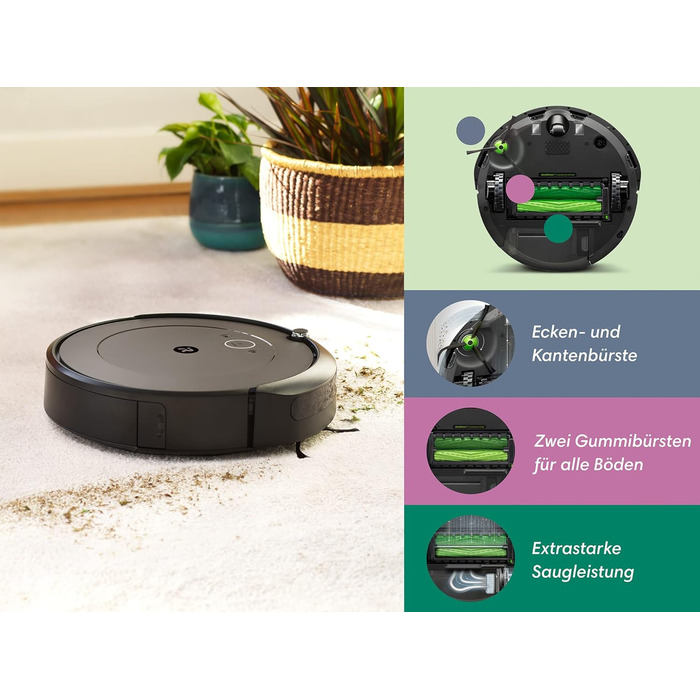 Робот-пилосос iRobot Roomba i1152, з підтримкою WLAN, з двома гумовими щітками для всіх підлог, індивідуальні пропозиції через дод
