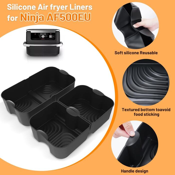 Аксесуари для фритюрниці VIRIECH 3 шт. для Ninja Foodi Flexdrawer AF500EU, двозонні аксесуари для фритюрниці, багаторазова силіконова форма для фритюрниці 3 в 1 для аксесуарів для фритюрниці Ninja