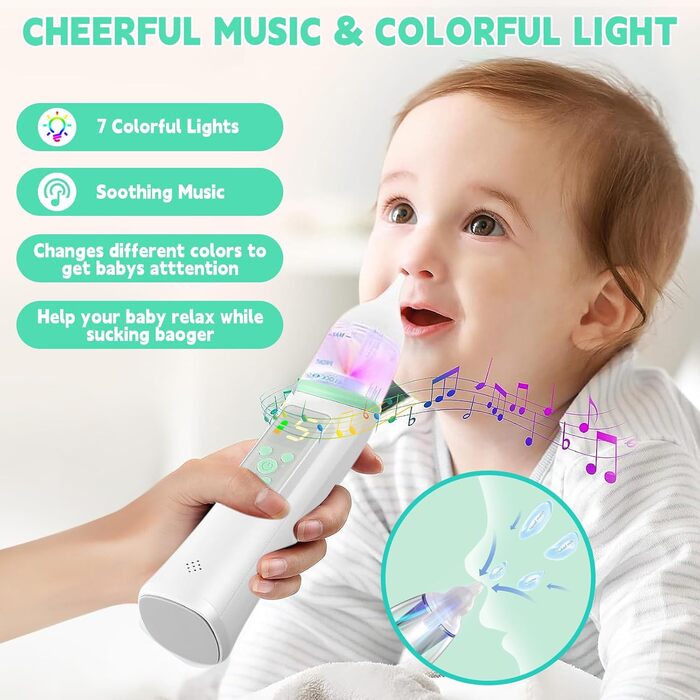 Назальний аспіратор дитячий електричний, акумуляторний назальний очищувач з 5 рівнями всмоктування та 3 силіконовими насадками, во