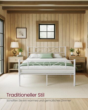 Ліжко VASAGLE 140 x 200 см, Гостьове ліжко, Двоспальне ліжко з металу, Каркас ліжка, Каркас ліжка, Металеве ліжко, Легке складання, Матовий білий RMB064WG01 140 x 200 см Матовий білий