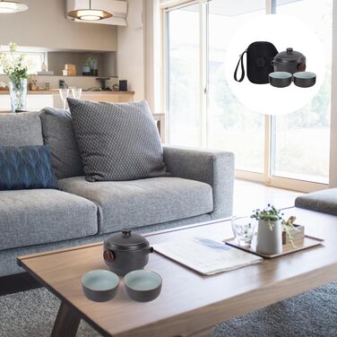 Чайний сервіз Кунг-Фу з кераміки у кейсі, 2 чашки. Портативний дорожній набір для любителів чаю вдома та в подорожі