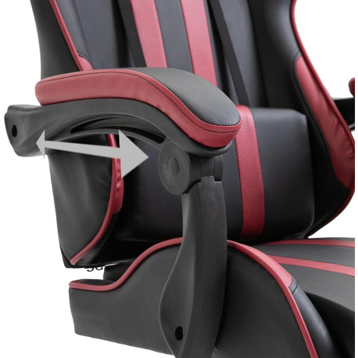 Геймерське крісло з бордової штучної шкіри з високою ергономічною спинкою, регулюванням висоти та поворотом на 360 градусів для оптимального положення сидіння, включаючи 5 нейлонових коліщаток для тихого руху. 30 x 18 x 5 см.