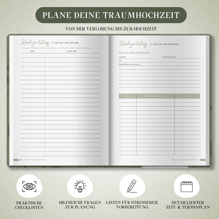 Весільний планувальник (німецькою мовою, A4) Складається на 180 - відкривається без натискання Весільний планувальник на 160 сторінок з розкладом, контрольними списками, порадами та календарем Елегантний весільний планувальник для подарунка на заручини