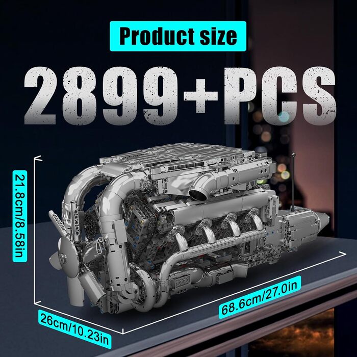 Двигун Mold King 10168 Technic V8, модель високотехнологічного двигуна з подвійним турбонаддувом на 2899 деталей, набір будівельни