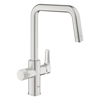 Кухонний змішувач GROHE Blue Pure з функцією фільтрації (фільтрована вода окремий важіль, фільтр під мийкою, поворот на 150, U-подібний вилив, без фільтра), нержавіюча сталь, 30583DC0 L Super-steel