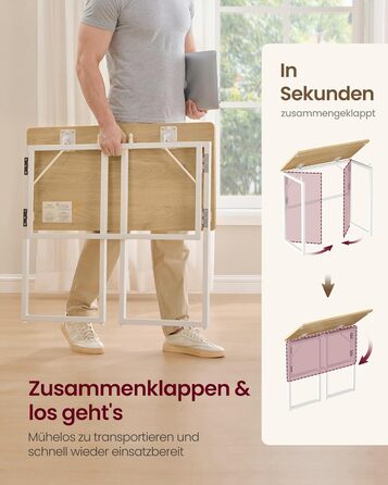 Складаний стіл, Невеликий складаний стіл, Комп&39ютерний стіл, Цільна стільниця, Закруглені кути, Стіл для домашнього офісу, Спальня, 80 x 40 см, Натуральний дуб LWD151YD01 80 x 40 см Натуральний дуб