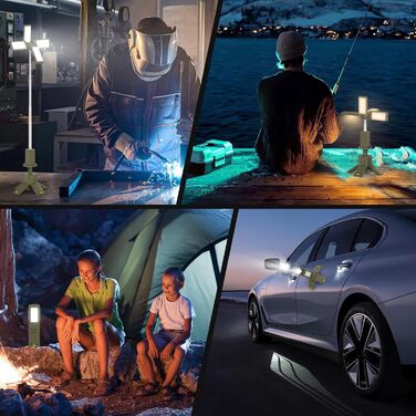 Телескопічний тримач для ліхтаря для кемпінгу з акумулятором, портативний магнітний ліхтар із зовнішнім акумулятором, водонепроникний, 3 режими аварійного освітлення для кемпінгу, надзвичайних ситуацій, риболовлі, походів тощо (військово-зелений)