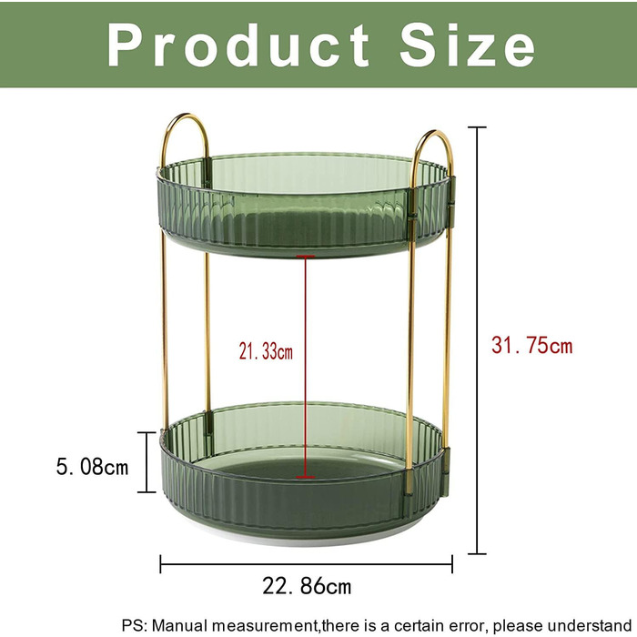 Обертовий органайзер для макіяжу Baoswi на 360, 2-рівневий, косметичний комод, органайзер для парфумів для кухні, ванної кімнати (зелений) круглий 2-х ярусний зелений
