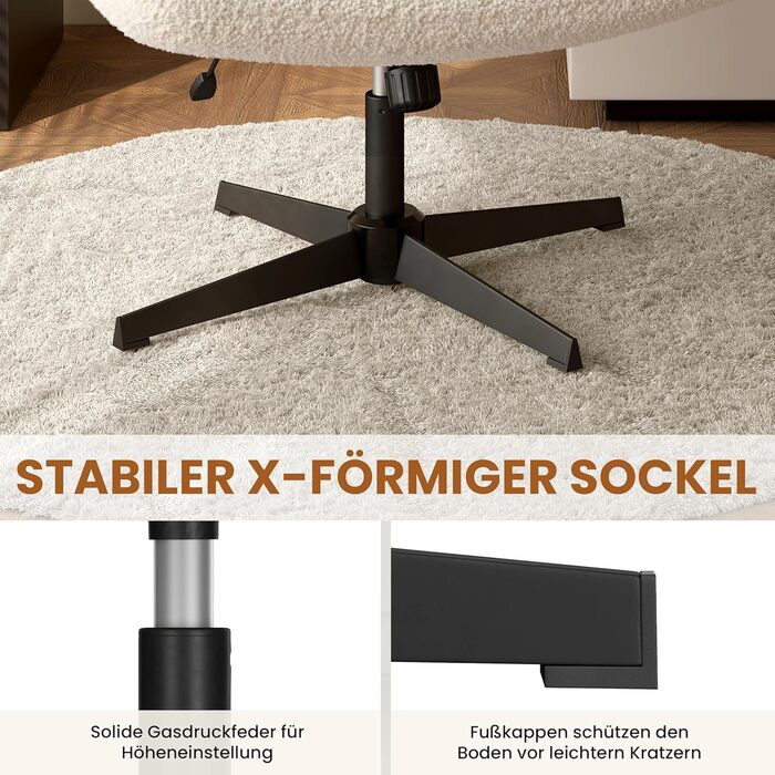 Офісний стілець Yaheetech, стілець для роботи з широкою подушкою сидіння, регульований по висоті обертовий стілець із середньою спинкою, стілець зі схрещеними ногами для офісів та спалень, колір слонової кістки, без коліс