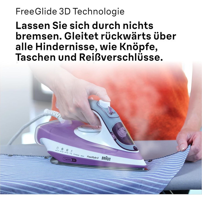 Парова праска Braun TexStyle 5 SI 5037 VI - праска з підошвою Freeglide 3D, вертикальна подача пари, 2700 Вт, паровий удар 200 г /