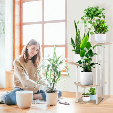 Рівнева дерев&39яна полиця для квітів, підставка для рослин, багаторівнева підставка для квітів, підставка для рослин, лавка для квітів, драбина для рослин, полиця для прикраси балкону в приміщенні (білий дуб) 5-рівнева, білий дуб, 5-