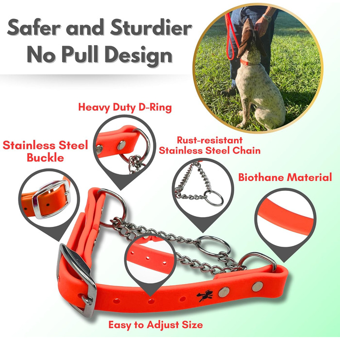 Нашийник-мартингал для собак, Biothane, фурнітура з нержавіючої сталі, проти висмикування, професійна якість, розмір M, помаранчево-червоний у зигзаг (Sunset Chevron), середній розмір