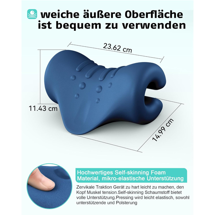 Релаксатор шиї та плечей, Портативний пристрій для витягування шийного відділу, Розтяжка для шиї, Корекція постави шиї, Мануальна подушка для полегшення болю в скронево-нижньощелепному суглобі, корекція постави (темно-синій)