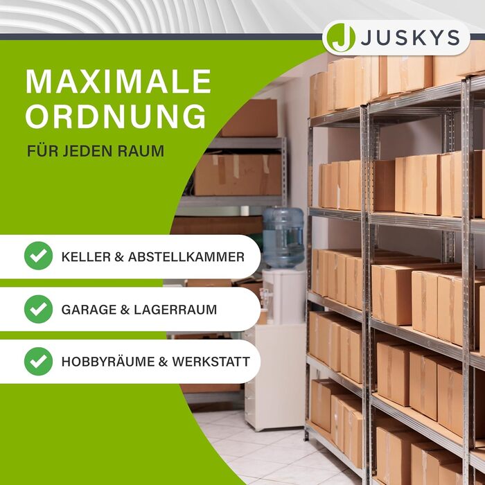 Кутовий стелаж Juskys Corner Easy 160 x 75 x 40-75 см - 320 кг - 4 полиці з МДФ - оцинкований метал - міцний стелаж, вставний стелаж, полиця для підвалу, сріблястий