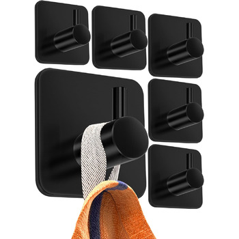 Рушникосушка 4smile без свердління, комплект з 6 шт. - Чорні гачки для рушників у ванній кімнаті як практичні клейкі гачки - Висок