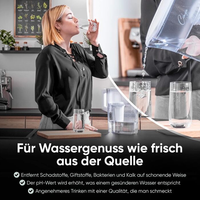 Фільтр для води питної води Фільтр 2,4 л 1 x 2-місячний картридж АКТИВОВАНЕ ВУГІЛЛЯ Пом&39якшує, фільтрує вапно, хлор, пестициди та бактерії, підвищує значення pH (білий)