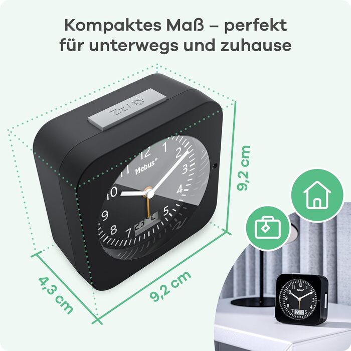 Бездротовий будильник MEBUS з дисплеєм температури, дата, розмір подорожі, живлення від батареї, відкладений будильник, великий дисплей, з підсвічуванням, колір білий, модель 25610 L 4.3 x Ш 9.3 x В 9.4 см (чорний, одинарний)