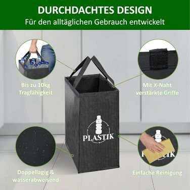 Система розділення відходів 3-сторонній пластик, скло, папір Стабільна підставка 4 x стабілізатори Ідеально підходить для розділен