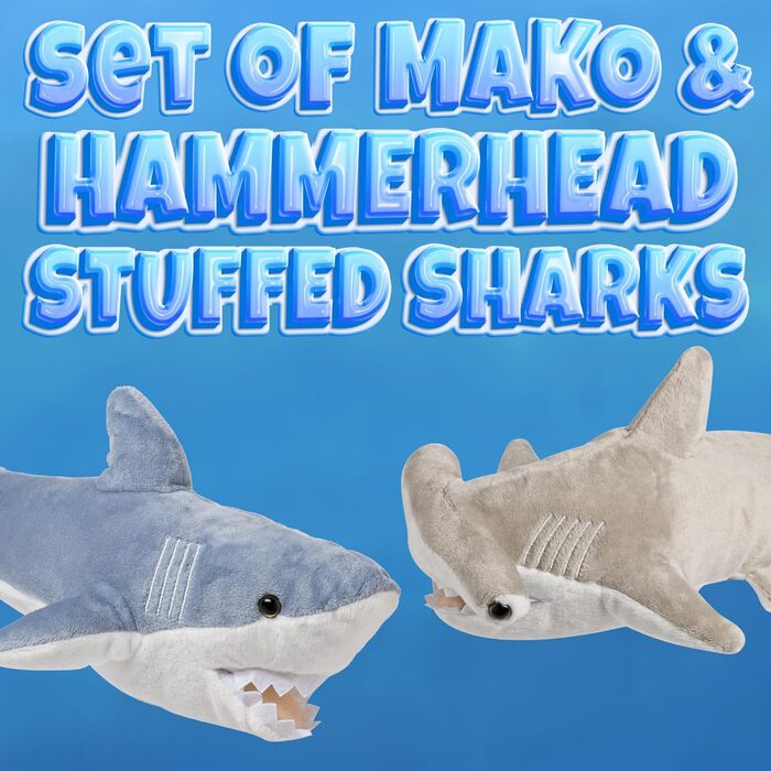 Плюшевий набір акул Bedwina, мако та акула-молот, 35х33 см