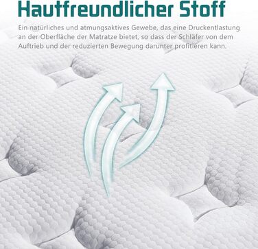 Матрац Crystli 90x200, 7-зонний гібридний матрац для зняття тиску та прохолоднішого сну, пружинний матрац, рівень жорсткості H3 з відмінною точковою еластичністю, висота матраца 25 см 25 см 90 x 200 см