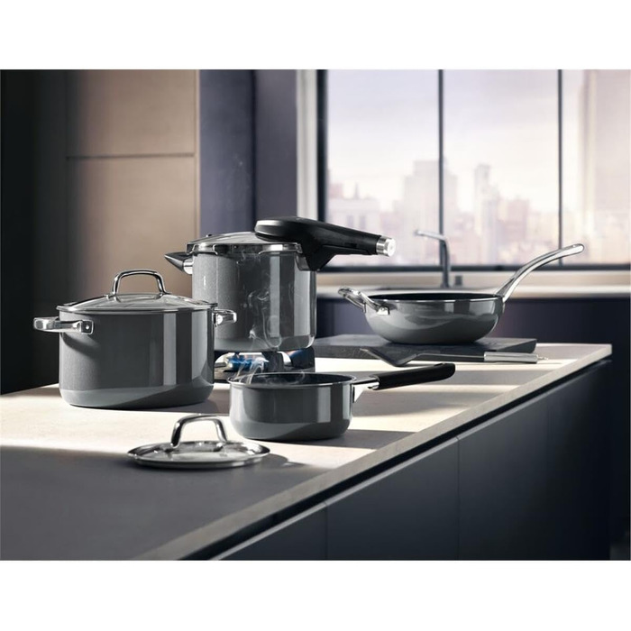 Індукційна каструля під тиском, каструля під тиском 6,5 л, високотехнологічна кераміка, 2 рівні приготування, поворотна ручка все