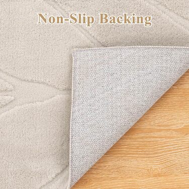 Килимова доріжка SHACOS довга 80x300 см, нековзка, бежева, можна прати, довгий килим з коротким ворсом для кухні, передпокою, вітальні, спальні, 80 x 300 см (прямокутна), бежевий лист