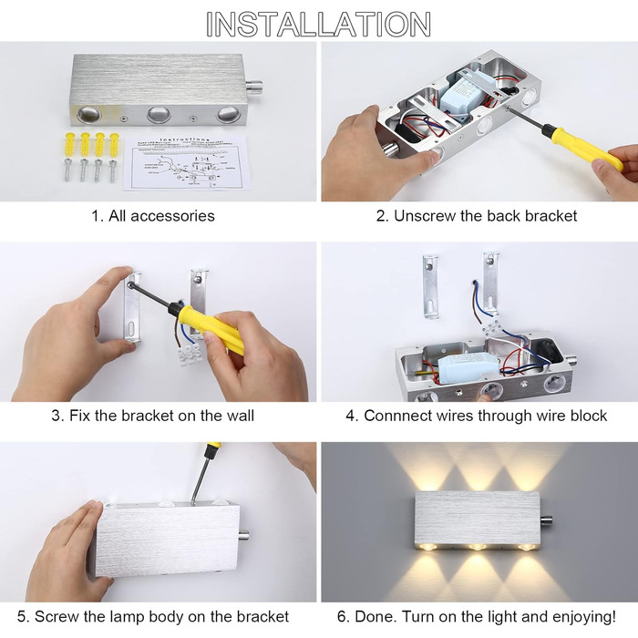 Настінний світильник Lightless Dimmable з перемикачем світлодіодний настінний світильник критий сучасний вгору і вниз з алюмінію сучасний коридор світильник настінне освітлення для вітальні спальні лампа, теплий білий теплий білий 6 Dimmable Led