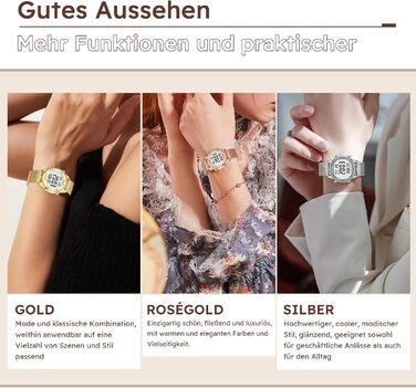 Крокомір, водонепроникний цифровий годинник для відстеження фітнесу, без Bluetooth та додатку, годинник для старших людей з крокоміром та лічильником калорій, спортивний годинник для ходьби/бігу, рожеве золото, жіночий, ширина ремінця 18 мм