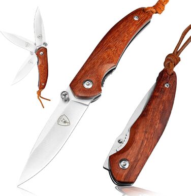 Кишеньковий ніж AUBEY Маленький, гострий складаний ніж міні-ніж зі сталевим лезом 440, дерев'яною ручкою, лайнерним замком - EDC н