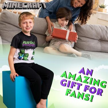 Піжами Minecraft для хлопчиків, зимові нічні штани для дітей 5-14 років, топ та довгі піжамні штани для хлопчиків та підлітків 9-10 років, чорні/білі