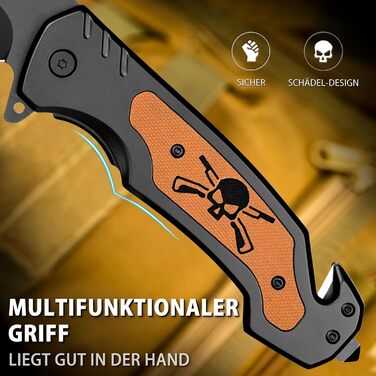 Рятувальний ніж NedFoss NF18, складний ніж 9,8 см з різаком для ременя та склорізом, кишеньковий ніж з фіксатором та шарикопідшипн