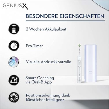 Електрична зубна щітка/електрична зубна щітка Oral-B Genius X, 6 режимів чищення зубів для догляду за зубами, додаток зі штучним інтелектом і Bluetooth, дорожній кейс, подарунок чоловікові/жінці, дизайн коричневий, білий