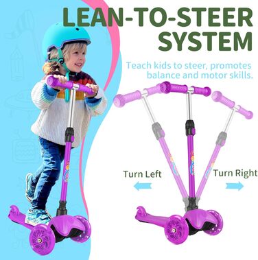 Самокат дитячий 2 роки, 3-колісний самокат зі світлодіодними колесами, що світяться, регульований по висоті, нахил для керування,