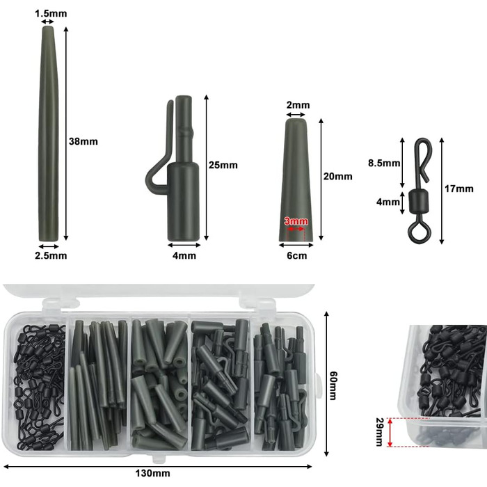 Набір аксесуарів для риболовлі на коропа KLYNGTSK, 120 шт., вертлюги, затискачі для поводка для коропа, вертлюги, ловля коропа з ящиком для зберігання