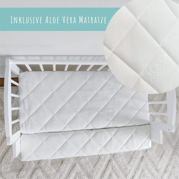 Дитяче ліжечко 90x40 см з матрацом, розкладається на 90x55 см, 9-кратне регулювання висоти лежання, можна також використовувати в