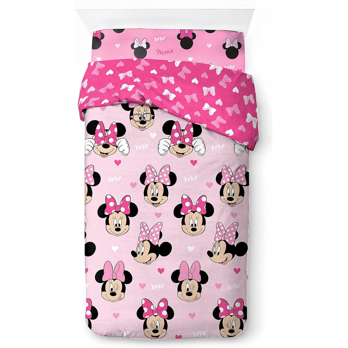 Комплект постільної білизни Disney Minnie Hearts & Love з 3 предметів з 100 бавовни, розмір односпального ліжка 135x200 см - підко