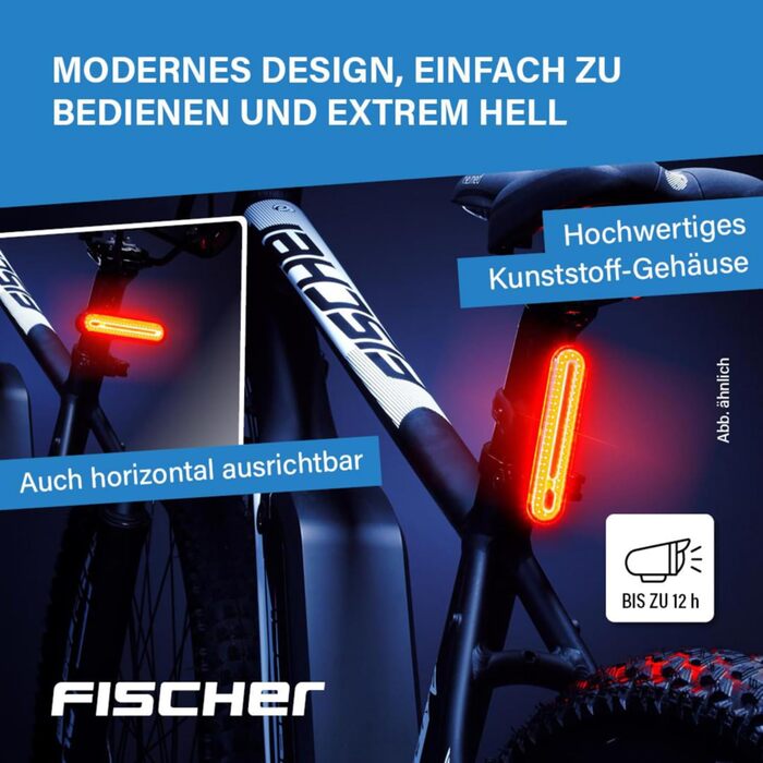 Комплект освітлення для велосипеда Fischer 80/40/20 люкс, комплект ліхтарів на батарейках, стоп-сигнал, передній та задній ліхтарі, з батарейками та функцією заряджання через USB, 3 функції освітлення, захист від бризок згідно з IP44, схвалено StVZO
