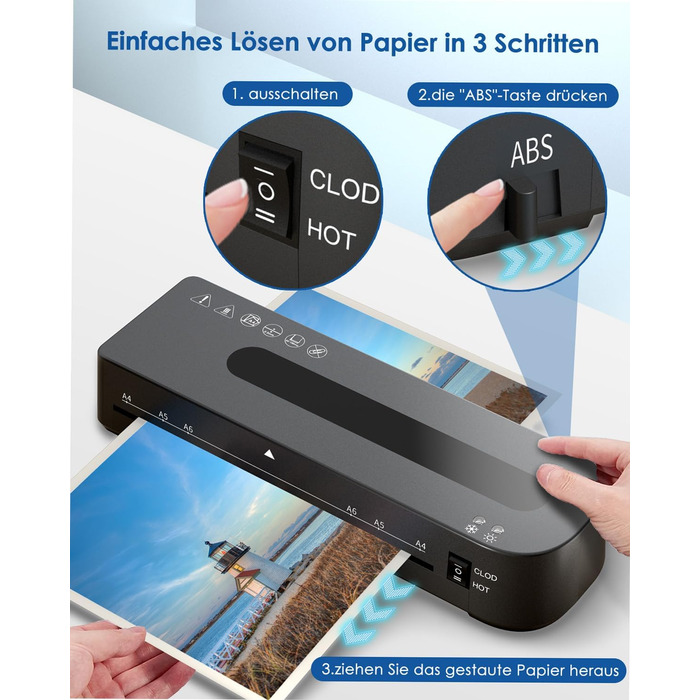Ламінатор A4 - ламінатор 4-в-1 з 30 ламінуючими пакетами для A4/A5/A6, швидкий розігрів, комплект гарячого та холодного ламінатора з різаком для паперу, закруглювач кутів для офісу, дому та школи B-FN333