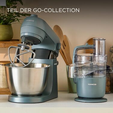 Кухонна машина Kenwood Go KZM35.000GY, компактна, чаша 4 л, K-гак, вінчик, гак для тіста, захисний екран та мірна ложка, металевий корпус з ручкою, 800 Вт, синьо-сіра