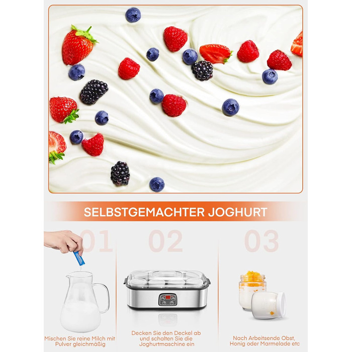 Йогуртниця, грецька йогуртниця на 8 баночок/кришок, дисплей одним дотиком ідеально підходить для органічних, підсолоджених, аромат