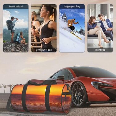 Спортивна сумка, дорожня сумка, сумка на ніч з принтом Морський захід та хвилі, чорна, універсальний розмір, сумка для подорожей