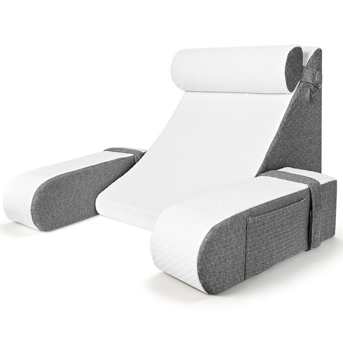 Подушка для читання зі знімним потиличним валиком та підлокітником, ергономічна подушка для спини/книги з кишенею для зберігання та чохлом, який можна прати, для ліжка та дивана для читання, роботи, сну та перегляду телевізора