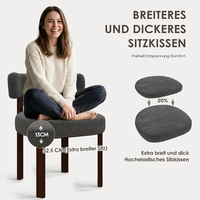 Обідні стільці COLAMY з шерпа в сучасному дизайні середини століття, комплект з 2 шт., кухонні стільці з букле у вінтажному сільському стилі з відкритою вигнутою спинкою для їдальні, ресторану, сірі, комплект з 2 шт.